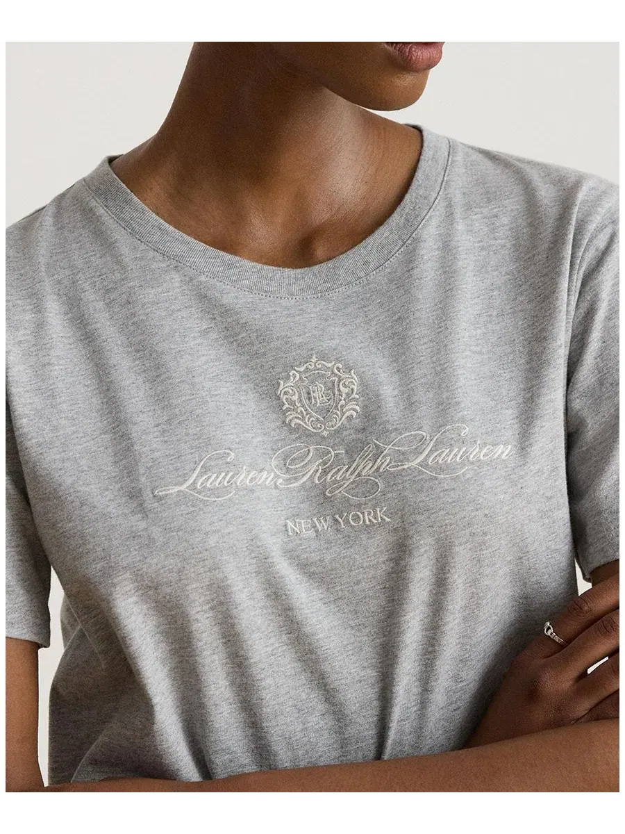 Футболка с вышивкой Lauren Ralph Lauren — изображение 4 из 6, светлый серый