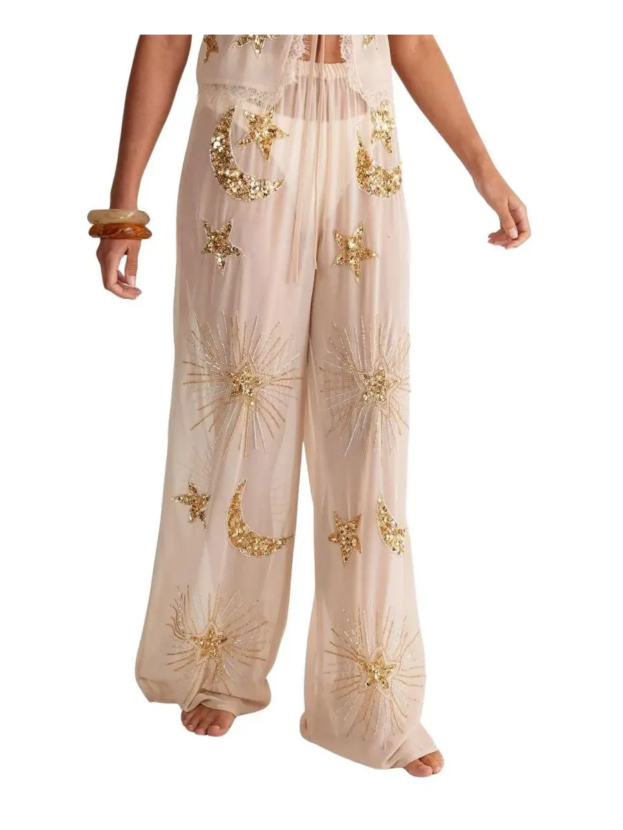 Штаны широкие с принтом Moon and Star Nasty Gal — изображение 1 из 4, шампань