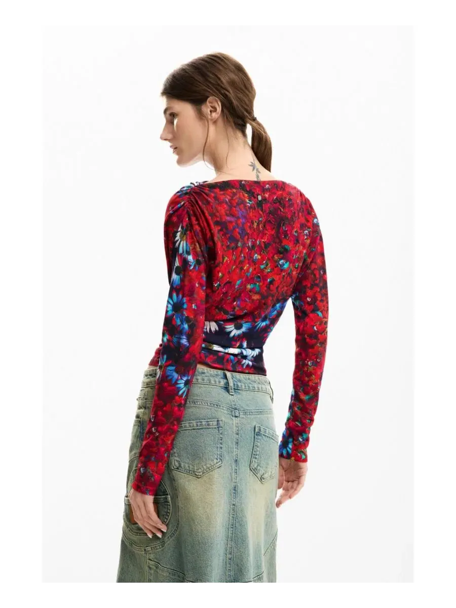 Тонкий женский свитер с ромашками Desigual — изображение 2 из 6, оранжевый красный