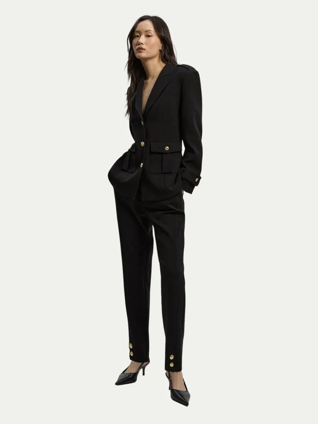 Женские военные брюки прямого кроя Karen Millen — изображение 2 из 8, черный