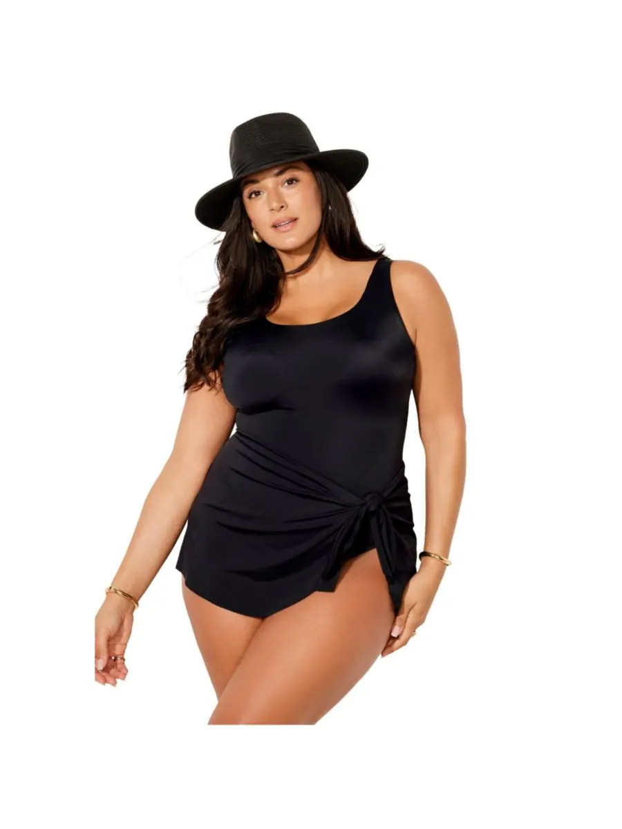 Женское регулируемое купальное платье-саронг Swimsuits for All — изображение 1 из 3, черный