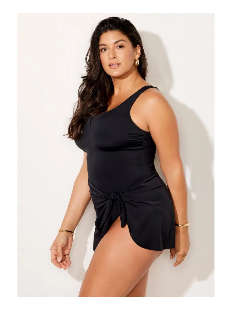 Женское регулируемое купальное платье-саронг Swimsuits for All — изображение 3 из 3, черный