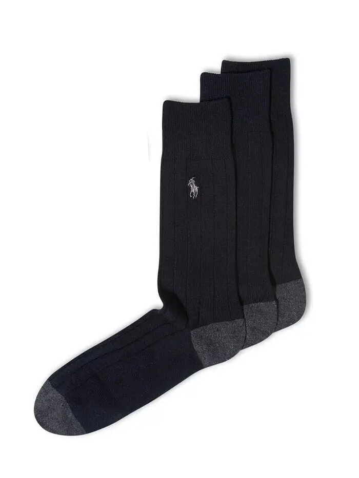 Мужские носки Soft Touch Rib Dress Socks, 3 пары Polo Ralph Lauren — изображение 1 из 1, черный