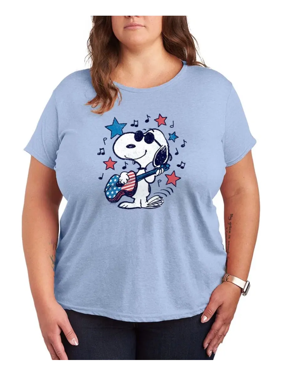 Футболка с коротким рукавом и графическим принтом "Peanuts Snoopy Americana Guitar" для полных — изображение 1 из 3, синий