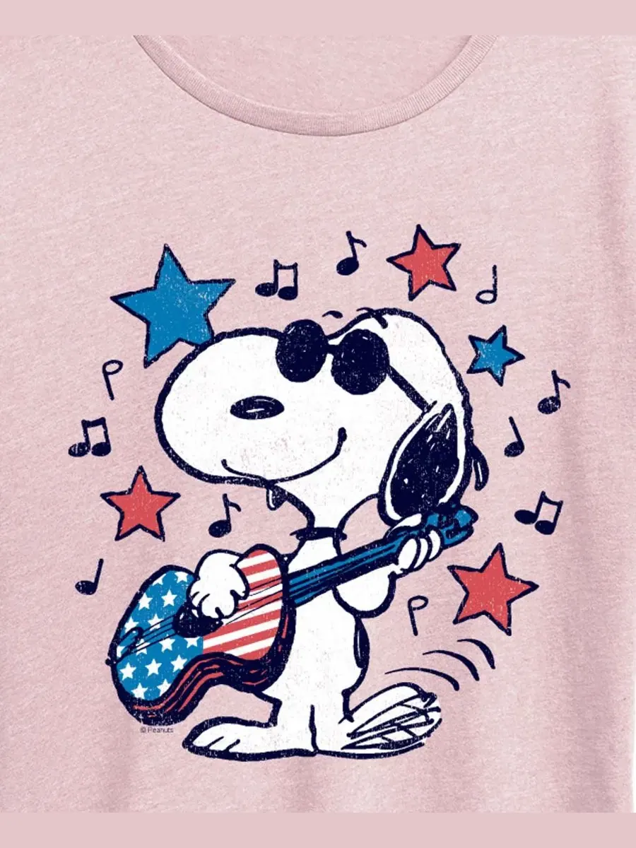 Футболка с коротким рукавом и графическим принтом "Peanuts Snoopy Americana Guitar" для полных — изображение 2 из 3, розовый