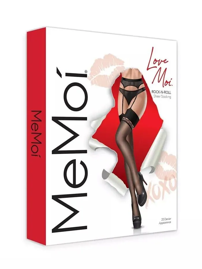Женские чулки Rock-N-Roll 20 Denier Sheer Fishnet Trim MeMoi — изображение 4 из 4, черный