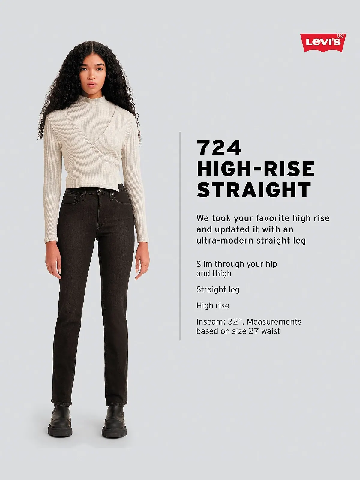 Женские джинсы Levi's 724 Straight-Leg — изображение 4 из 4, серый