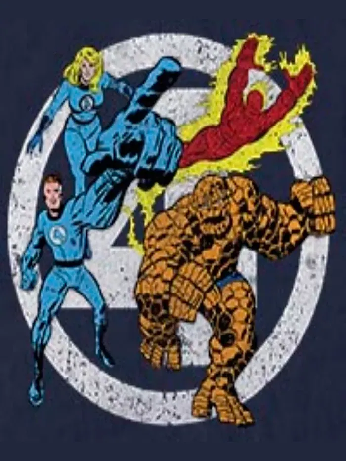 Мужская футболка Marvel Fantastic Team Four с коротким рукавом и принтом спереди Fifth Sun — изображение 3 из 3, темно-синий