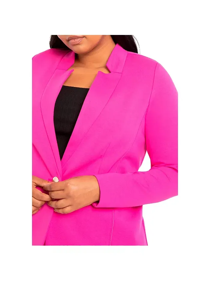 Плюс размер, идеальный эластичный блейзер на одной пуговице ELOQUII — изображение 1 из 3, фиолетовый