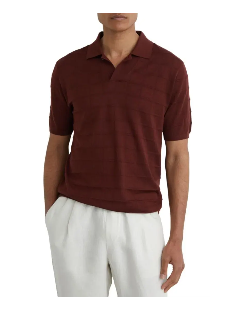 Полочная рубашка с текстурой в клетку Serval Open Collar Check Textured REISS — изображение 1 из 5, бордо