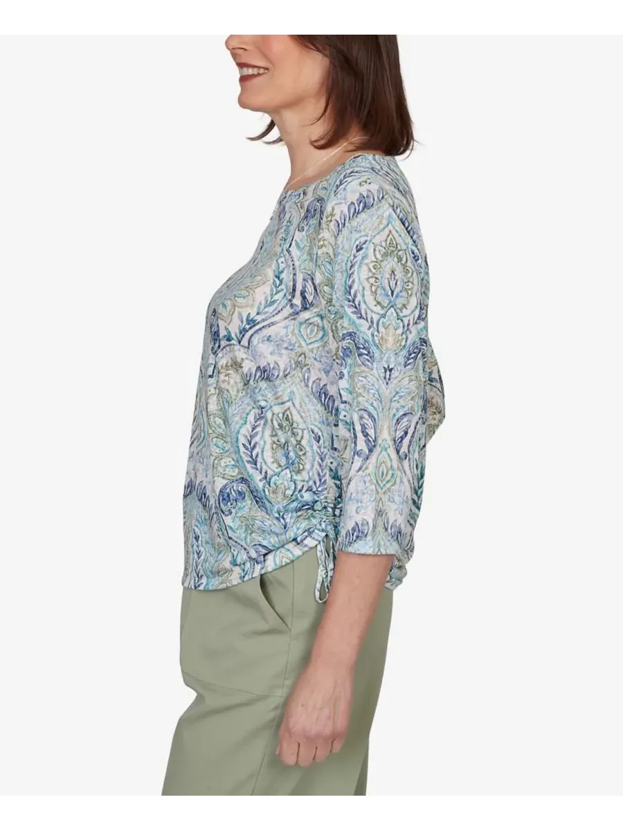 Топ с принтом Medallion Braided Neck Petite Indigo Girls Alfred Dunner — изображение 3 из 5, синий мульти