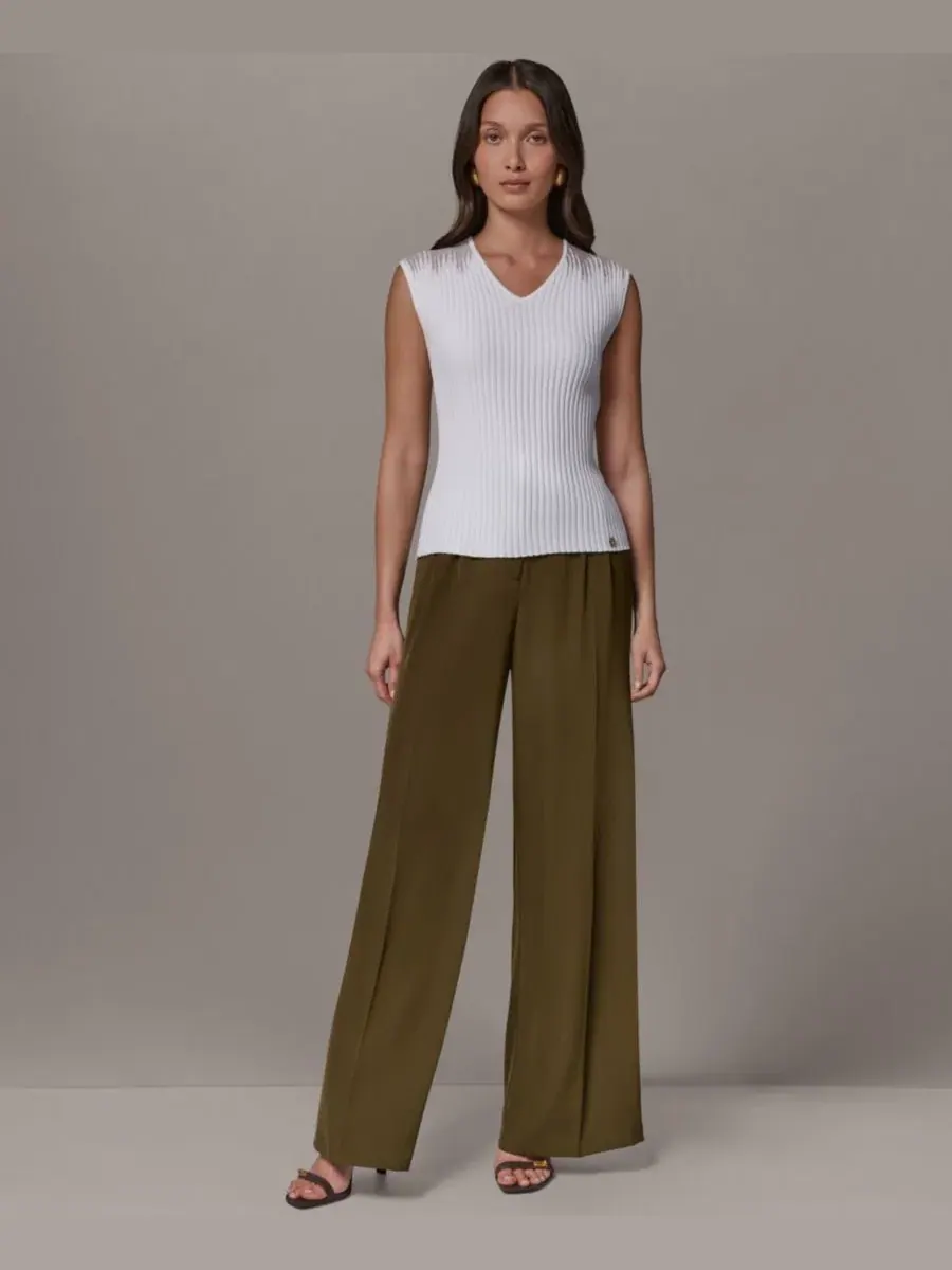 Топ без рукавов с V-образным вырезом Donna Karan New York — изображение 2 из 8, бежевый