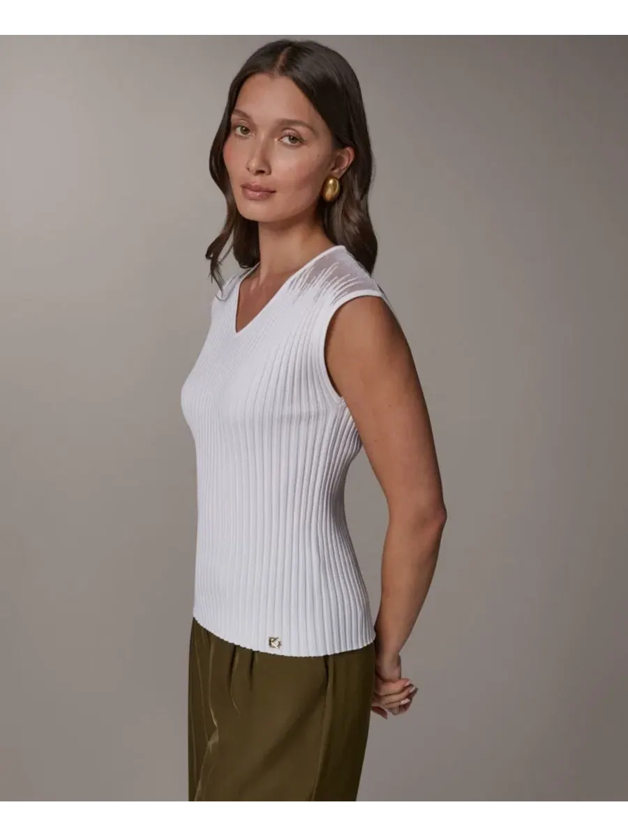 Топ без рукавов с V-образным вырезом Donna Karan New York — изображение 3 из 8, бежевый