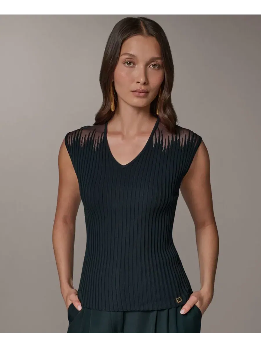 Топ без рукавов с V-образным вырезом Donna Karan New York — изображение 1 из 8, черный