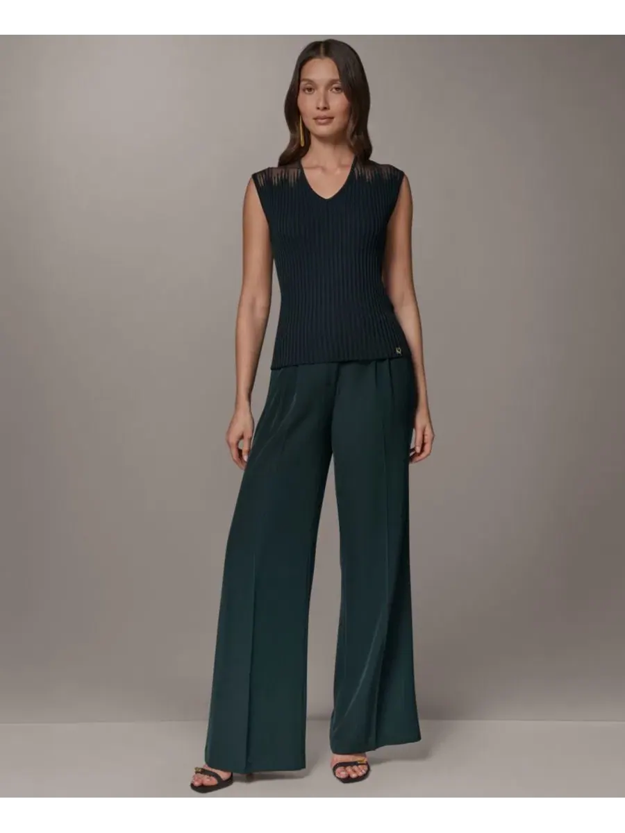 Топ без рукавов с V-образным вырезом Donna Karan New York — изображение 2 из 8, черный