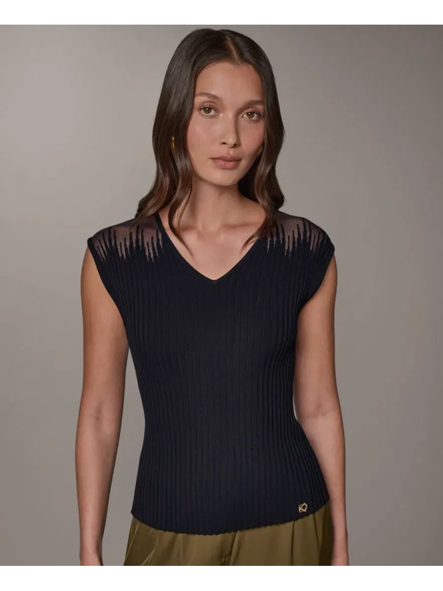 Топ без рукавов с V-образным вырезом Donna Karan New York — изображение 1 из 8, черный