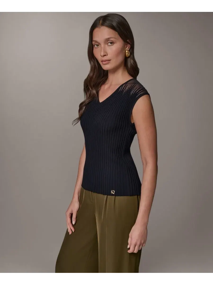 Топ без рукавов с V-образным вырезом Donna Karan New York — изображение 3 из 8, черный