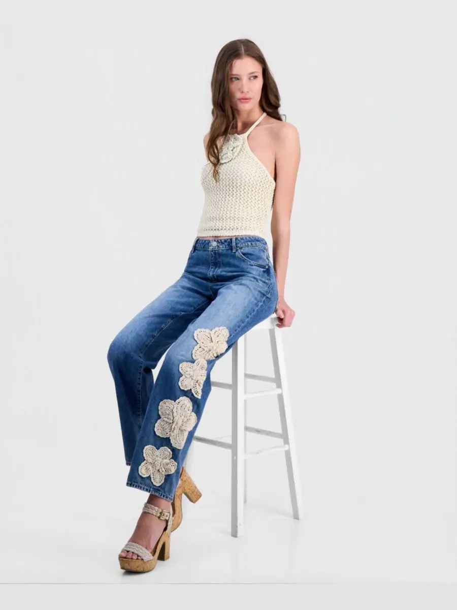 Топ-халтер с цветочным кружевом Alicia Flower Crochet GUESS — изображение 6 из 7, натуральный мульти