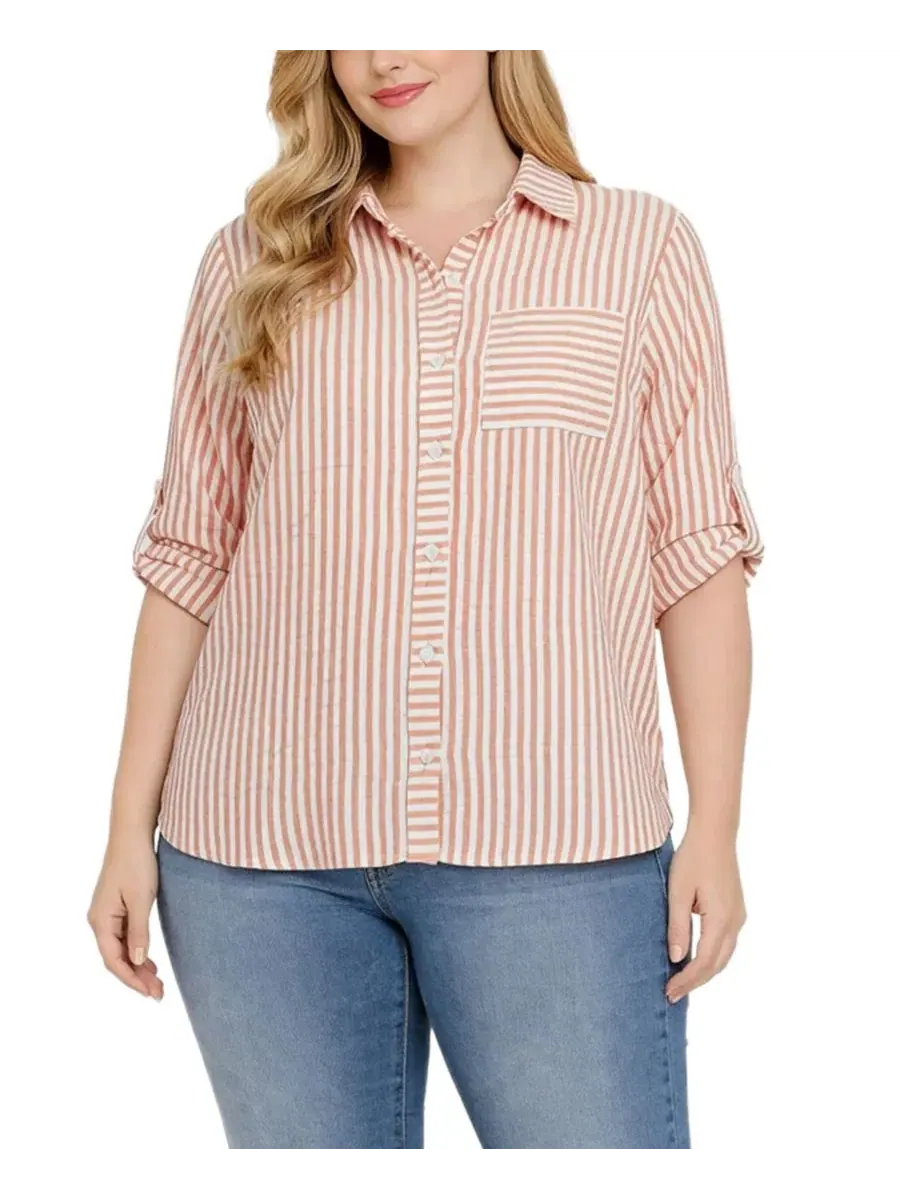 Рубашка с длинным рукавом модель 3/4 Roll Tab Plus Size NY Collection