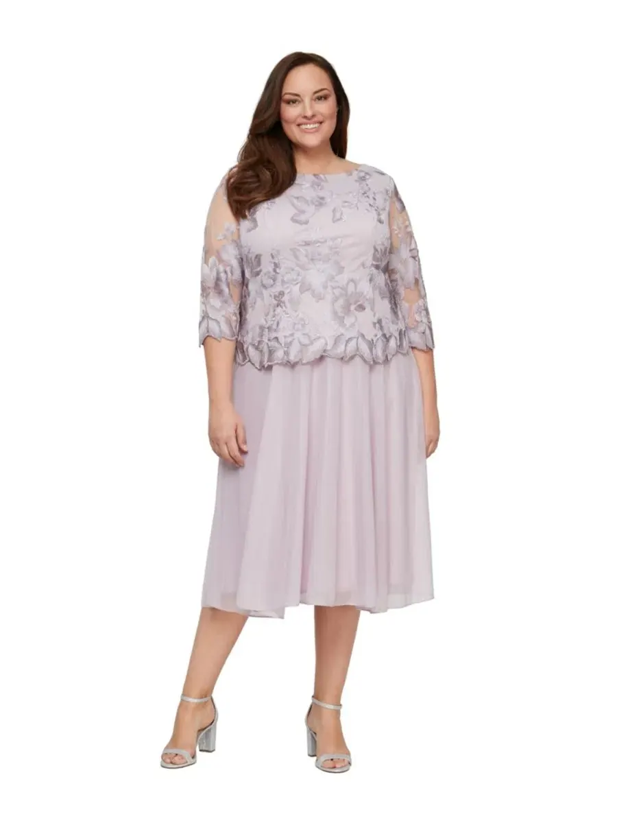 Платье миди с лодочкой и коротким рукавом Alex Evenings — изображение 1 из 3, розовый