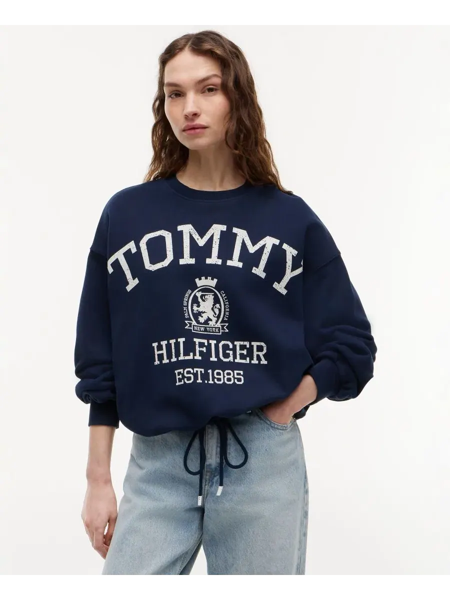 Свитшот женский с круглым вырезом и длинным рукавом Tommy Hilfiger — изображение 1 из 4, темный темно-синий