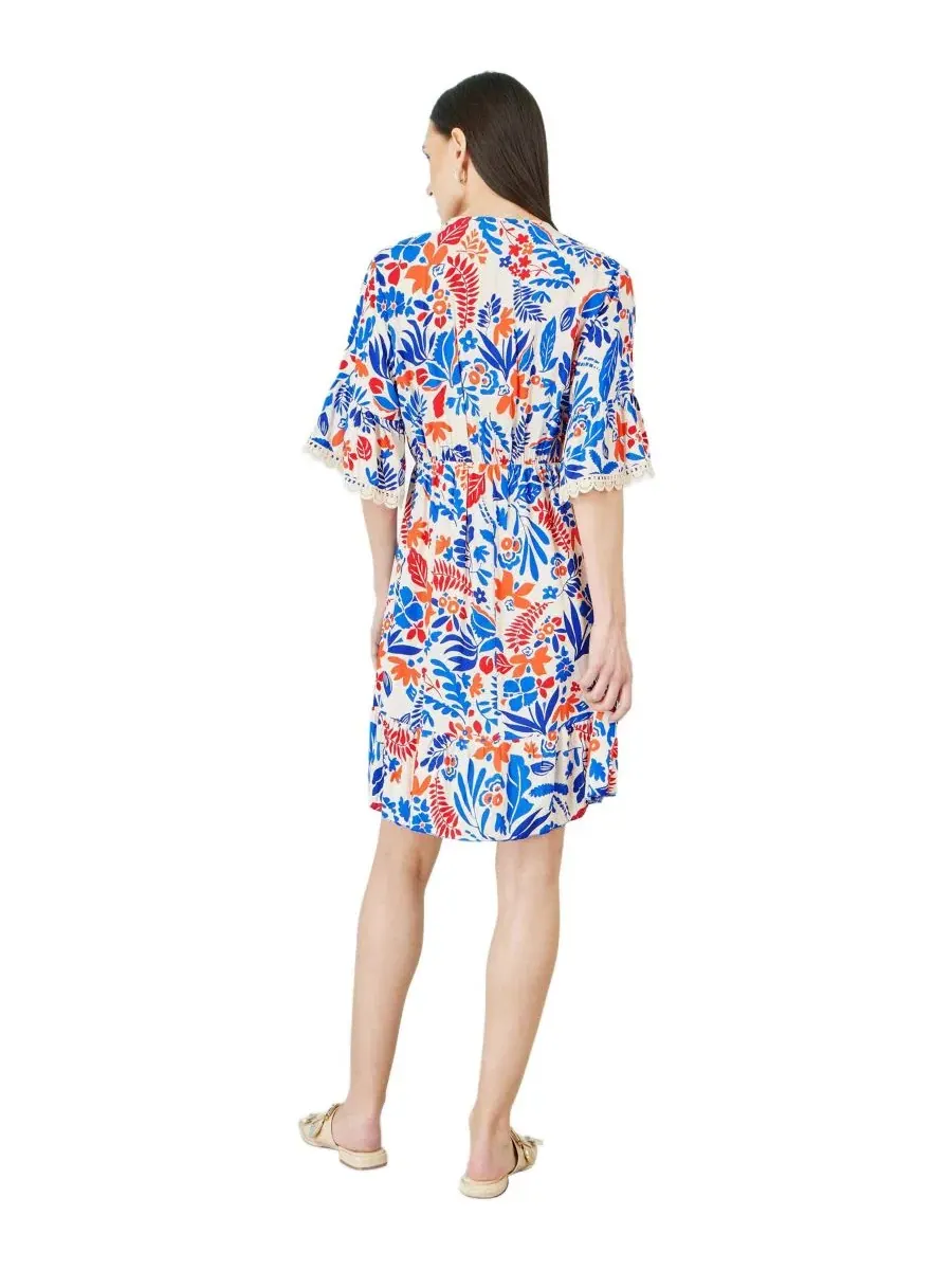 Платье-туника с принтом, модель Leaf Print Kimono Sleeve Tunic Dress Yumi — изображение 3 из 8, мульти