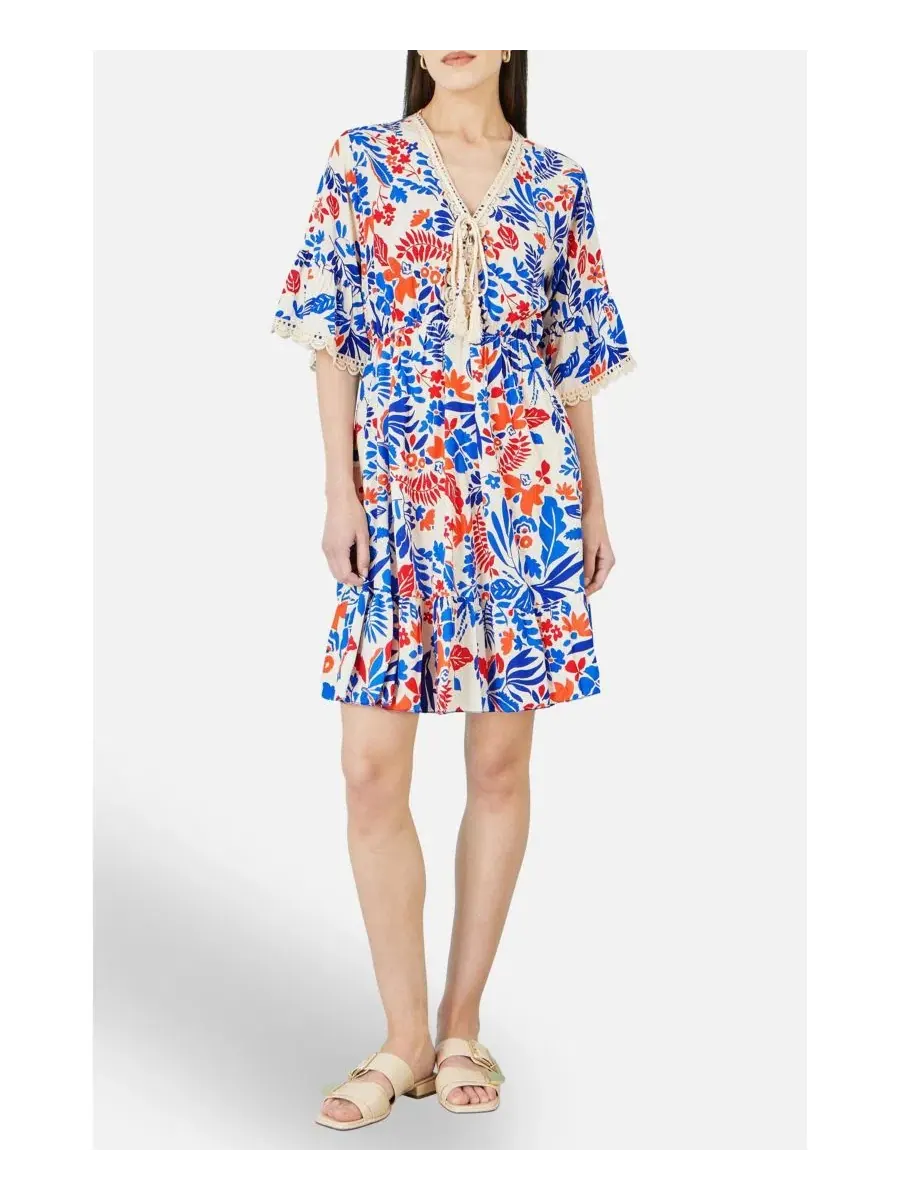 Платье-туника с принтом, модель Leaf Print Kimono Sleeve Tunic Dress Yumi — изображение 8 из 8, мульти