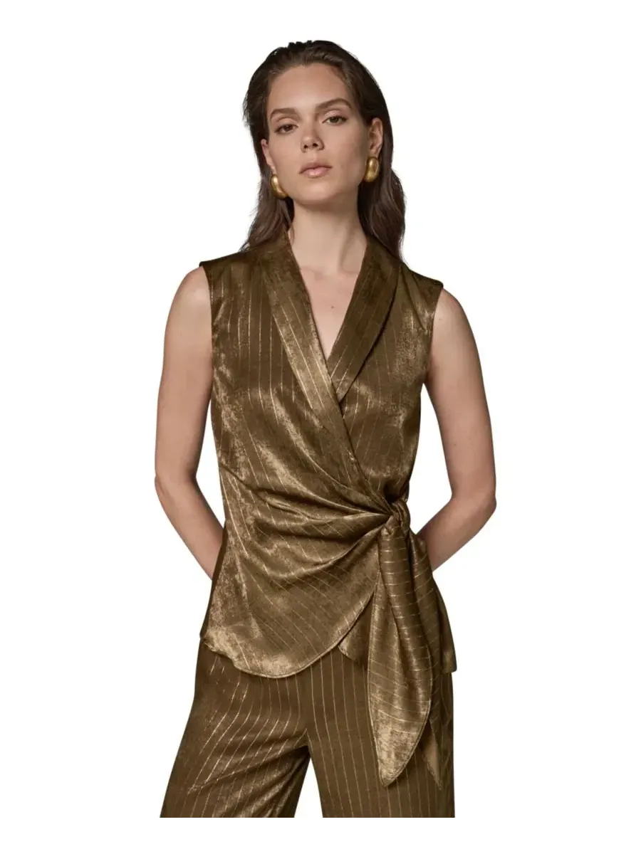 Топ без рукавов с поясом Donna Karan New York — изображение 1 из 15, оливковый/золотистый