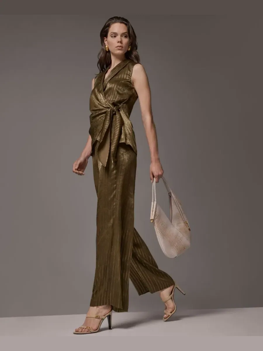 Топ без рукавов с поясом Donna Karan New York — изображение 11 из 15, оливковый/золотистый