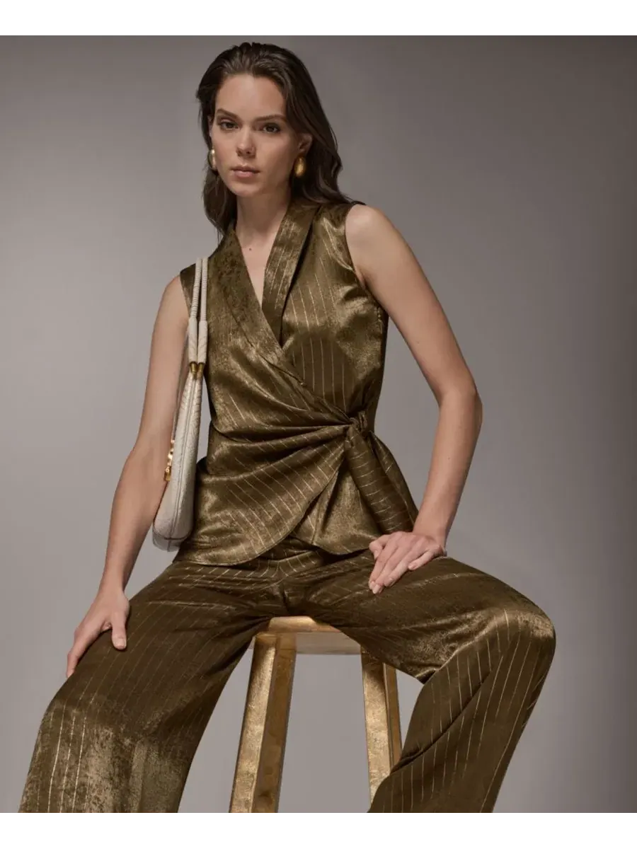 Топ без рукавов с поясом Donna Karan New York — изображение 14 из 15, оливковый/золотистый