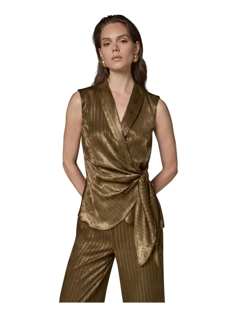 Топ без рукавов с поясом Donna Karan New York — изображение 15 из 15, оливковый/золотистый