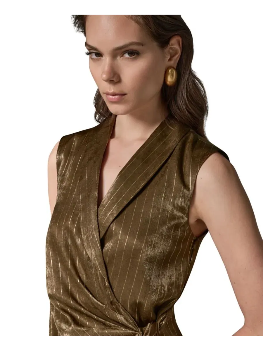 Топ без рукавов с поясом Donna Karan New York — изображение 4 из 15, оливковый/золотистый