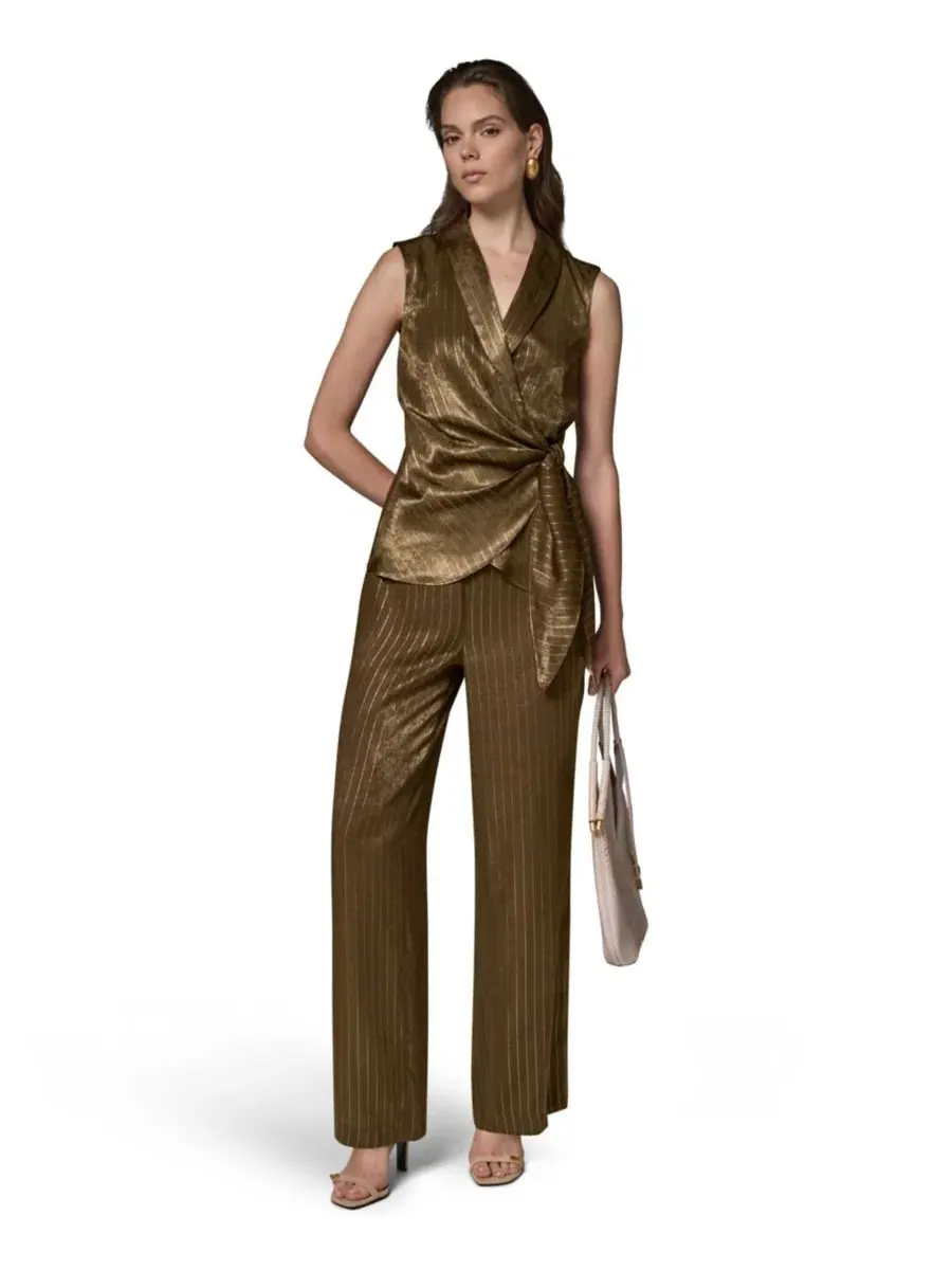 Топ без рукавов с поясом Donna Karan New York — изображение 6 из 15, оливковый/золотистый