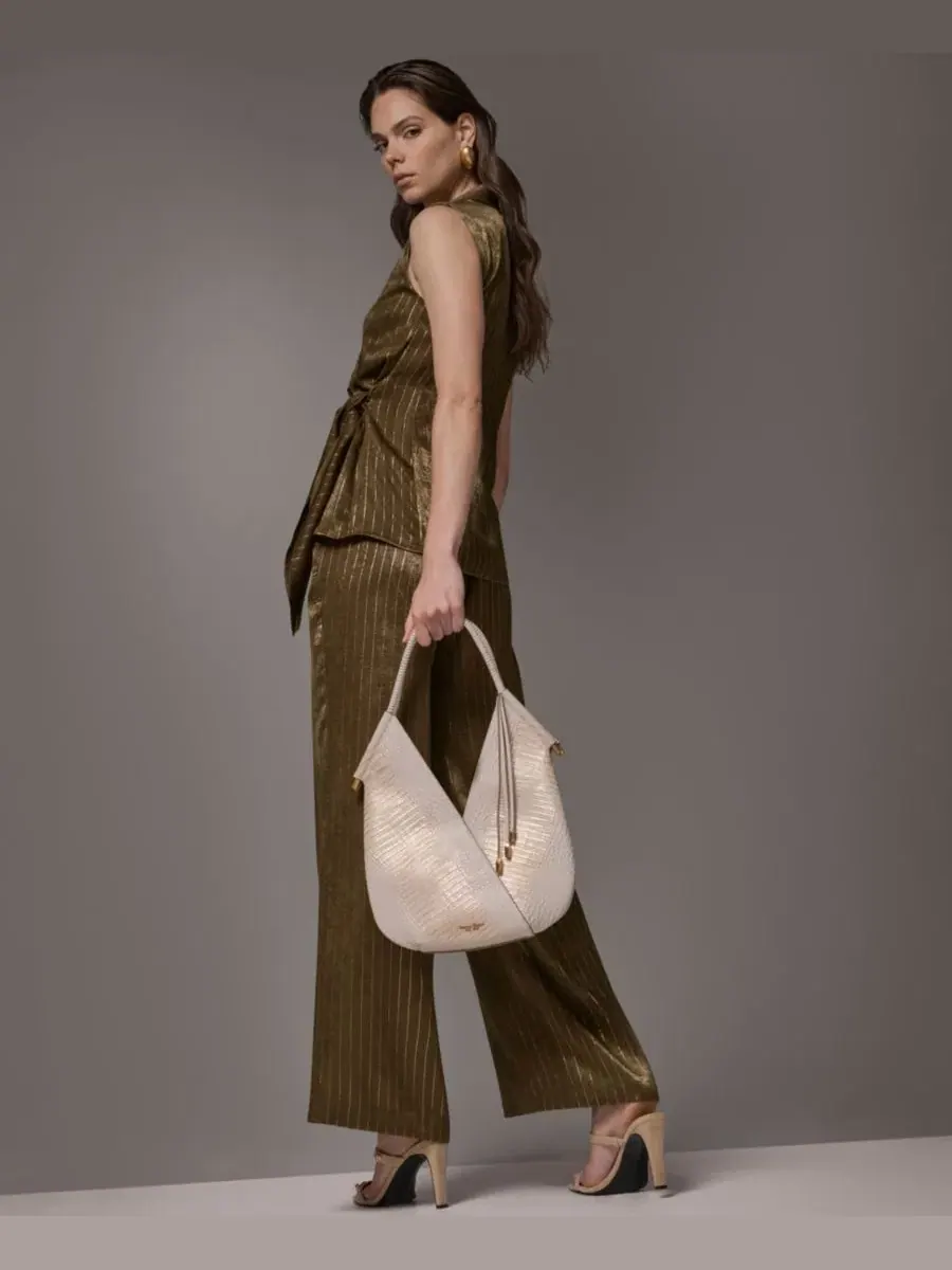 Топ без рукавов с поясом Donna Karan New York — изображение 8 из 15, оливковый/золотистый