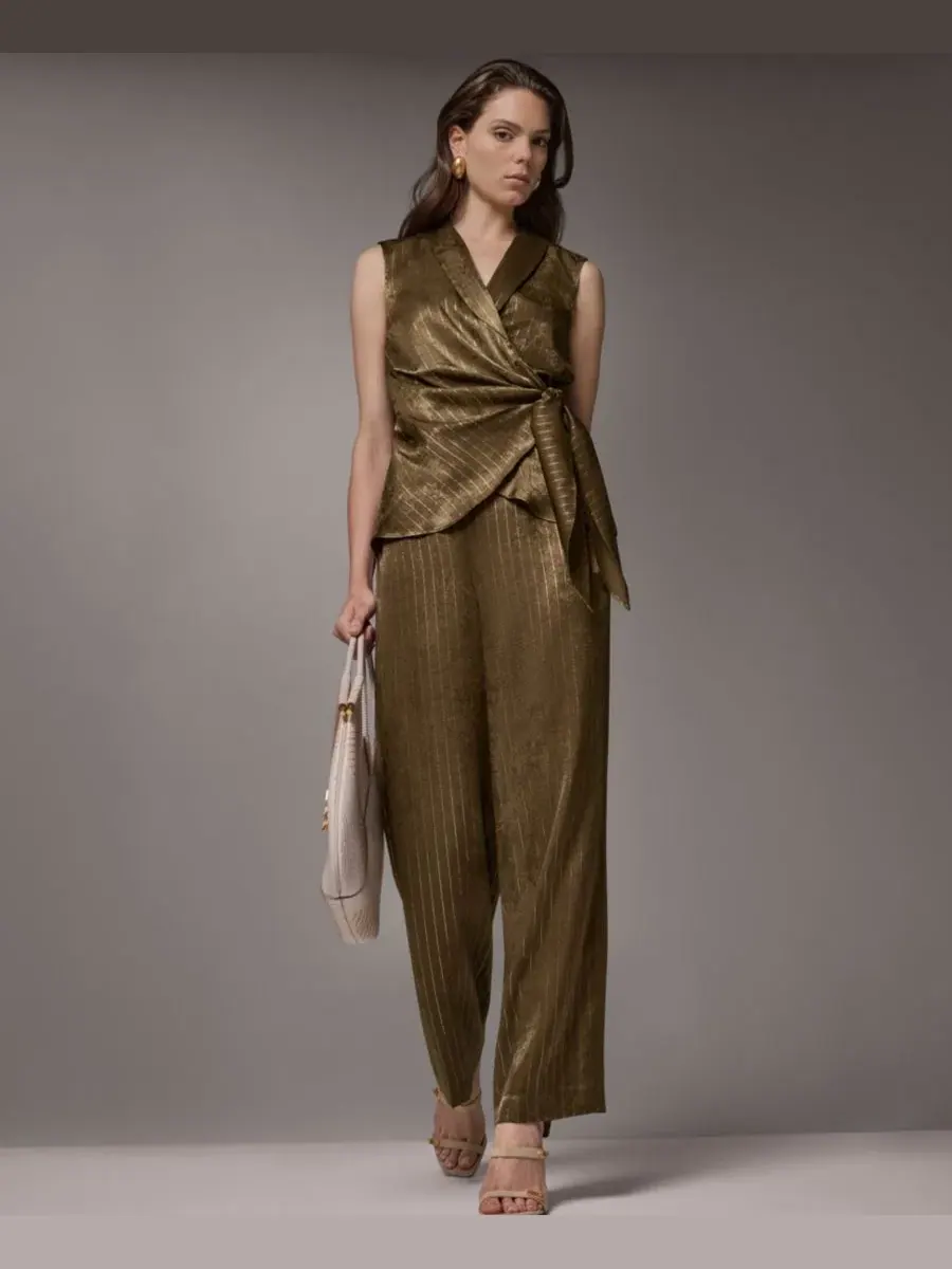 Топ без рукавов с поясом Donna Karan New York — изображение 9 из 15, оливковый/золотистый