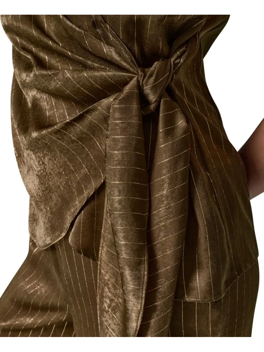 Топ без рукавов с поясом Donna Karan New York — изображение 10 из 15, оливковый/золотистый
