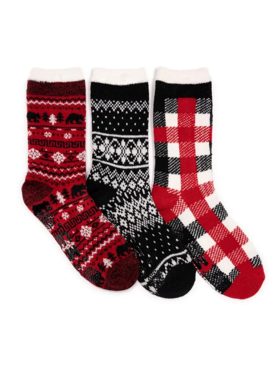 Женские домашние носки, 3 шт, высокие, уютные, на подкладке MUK LUKS — изображение 1 из 2, красный/черный