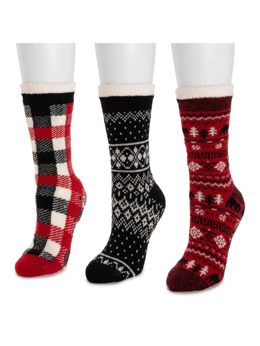 Женские домашние носки, 3 шт, высокие, уютные, на подкладке MUK LUKS — изображение 2 из 2, красный/черный