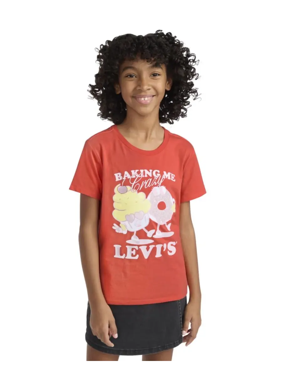 Футболка с круглым вырезом для девочек 7-16 лет Levi's — изображение 1 из 8, яркий красный