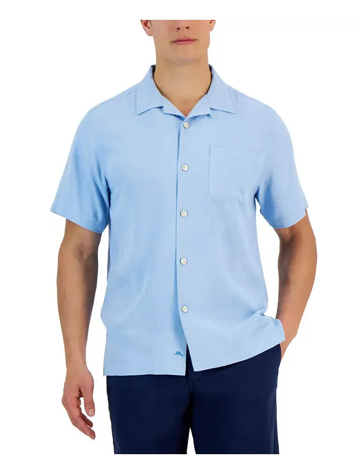 Мужская шелковая рубашка с коротким рукавом Al Fresco Tropics Tommy Bahama — изображение 1 из 1, голубой
