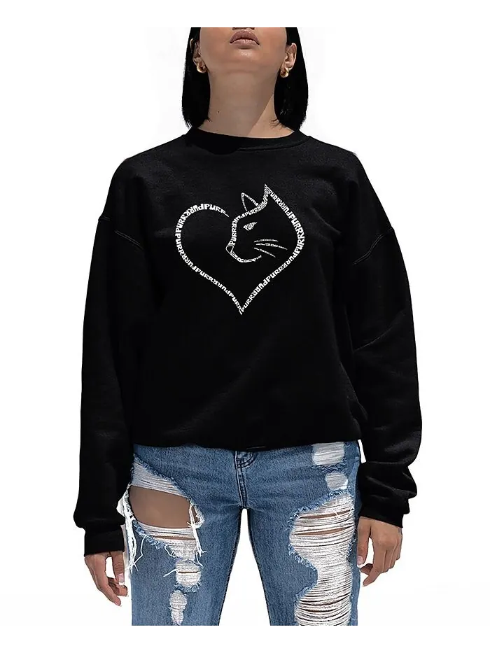 Женский свитшот с круглым вырезом Cat Heart Word Art LA Pop Art — изображение 1 из 2, черный