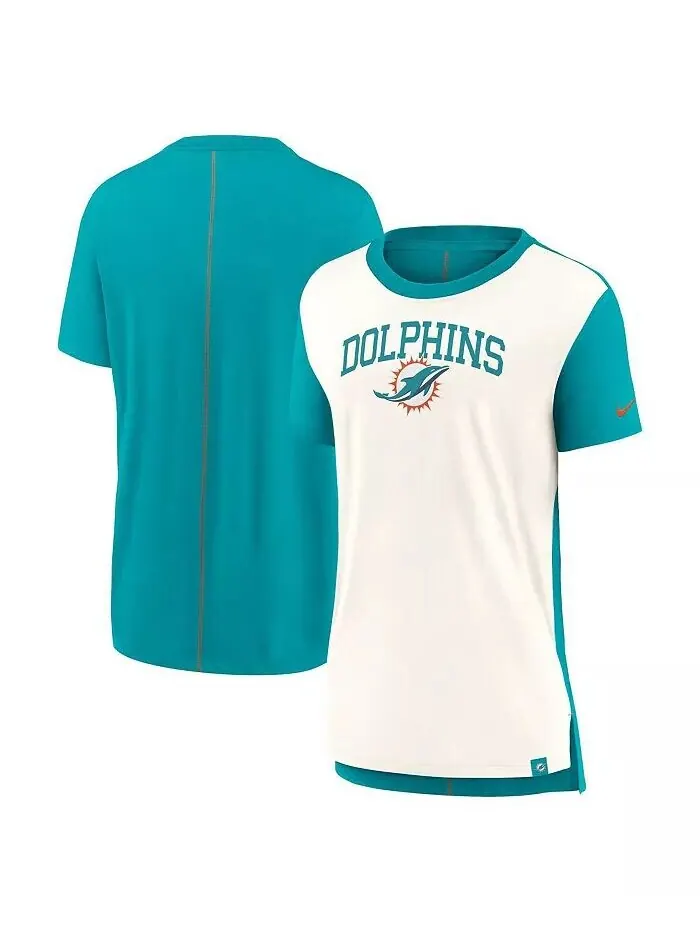 Женская футболка кремового/голубого цвета Miami Dolphins Wordmark Tri-Blend Nike — изображение 1 из 3, кремовый голубой