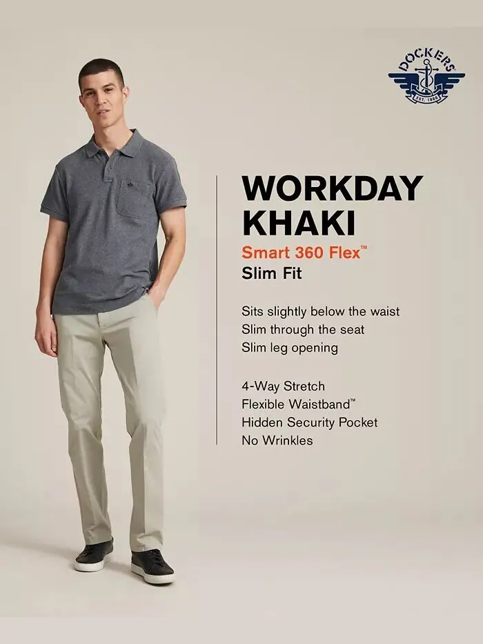 Мужские облегающие брюки Workday Smart 360 Flex цвета хаки стретч Dockers — изображение 3 из 6, черный