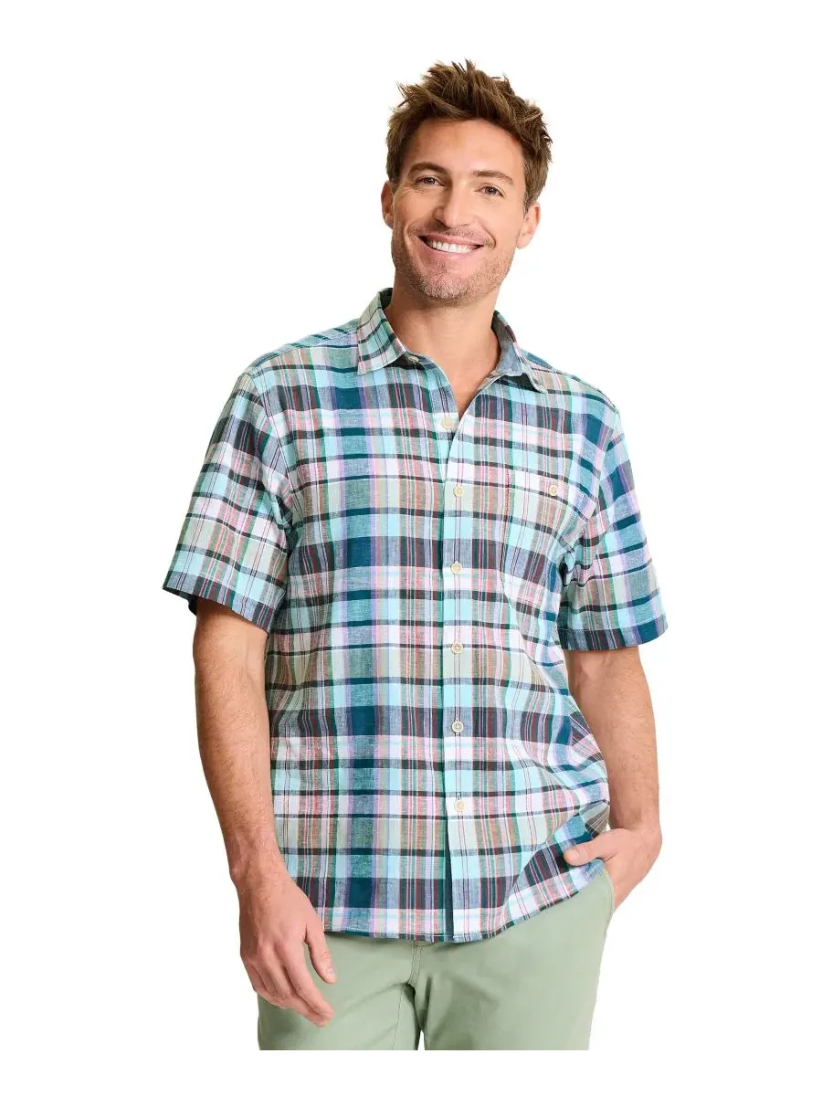 Мужская рубашка Barbados Breeze Tavira Check из льна, прямого кроя Tommy Bahama — изображение 1 из 3, синий