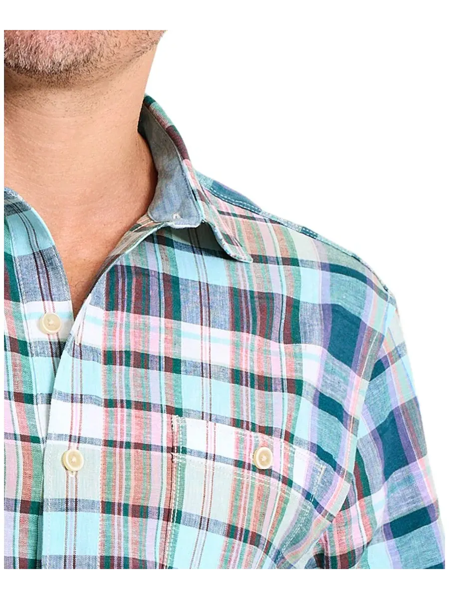 Мужская рубашка Barbados Breeze Tavira Check из льна, прямого кроя Tommy Bahama — изображение 2 из 3, синий