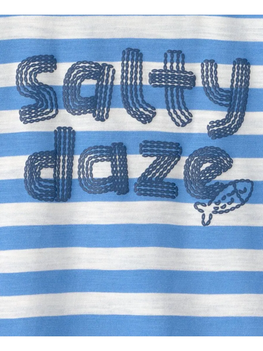 Детская футболка с коротким рукавом Salty Daze в полоску с графическим принтом, размер 2T-5T — изображение 3 из 4, синий