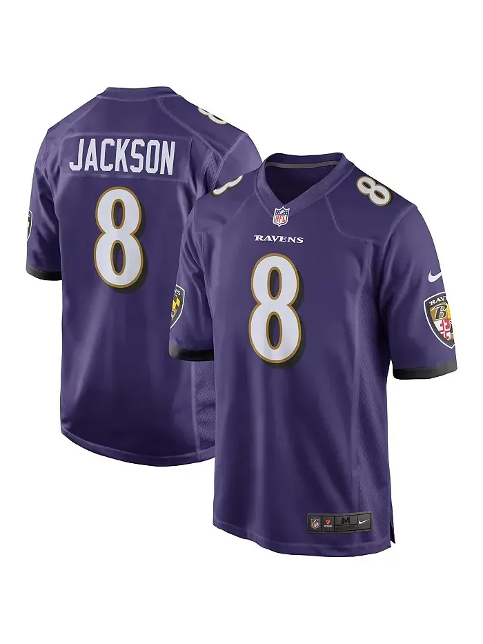 Игровая футболка Baltimore Ravens для мужчин Lamar Jackson Nike — изображение 1 из 3, фиолетовый белый
