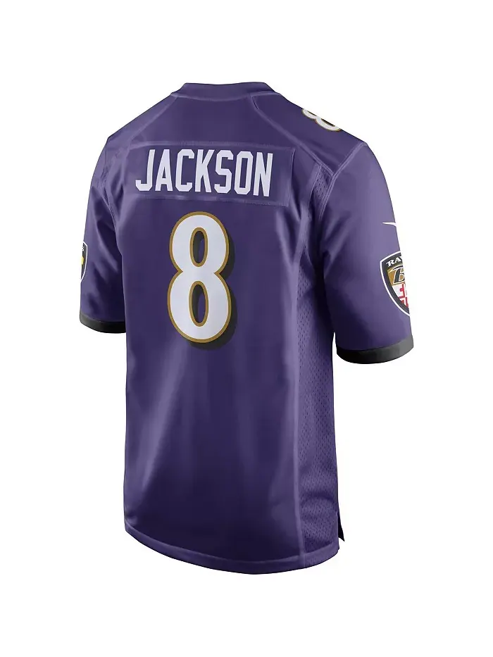 Игровая футболка Baltimore Ravens для мужчин Lamar Jackson Nike — изображение 2 из 3, фиолетовый белый