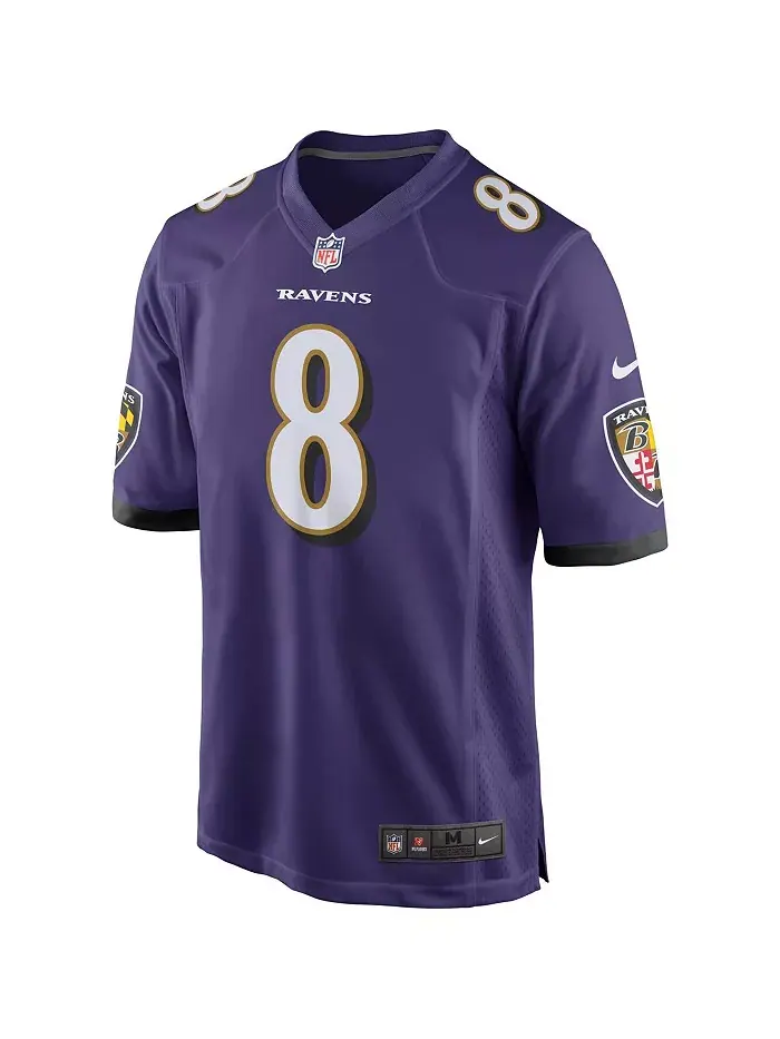 Игровая футболка Baltimore Ravens для мужчин Lamar Jackson Nike — изображение 3 из 3, фиолетовый белый
