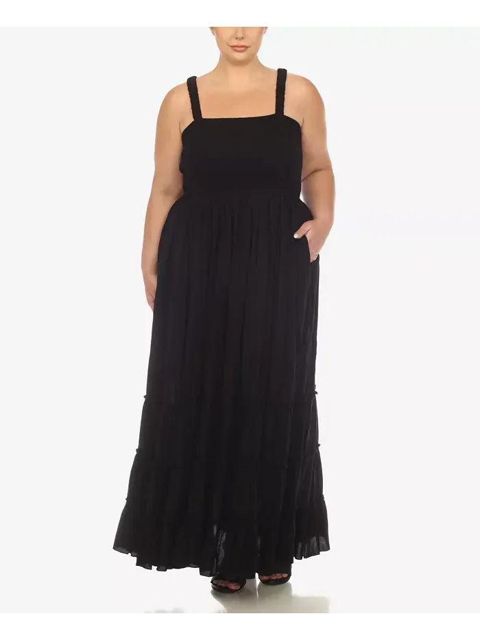 Платье макси с рюшами и сборкой Plus Size White Mark — изображение 1 из 7, черный